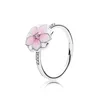 Partihandel-Rosa Magnolia Ringar för Pandora 925 Sterling Silver Hand Epoxy Elegant Högkvalitativ Dam Ring med Original Box Present