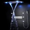 Juego de ducha de lluvia grande de lujo para baño, cabezal de ducha Led, Kit de ducha de lluvia en cascada, grifos termostáticos con chorros corporales de masaje