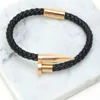 Pulsera de cuero genuino para hombre, fabricación hecha a mano, de acero inoxidable, con dijes de lujo, uñas doradas, XULIN FJ DB 42340018