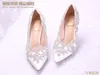 Sparkle Wedding Shoes для невесты PROM 9CM Высокие каблуки Большой размер Направленные носки Кружева Bridal Shoes