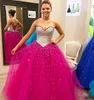 Shining Fuchsia Quinceanera Kleider Kristalle Perlen Schatz Partykleider Vestidos de Quinceanera Schatz Abend Abschlussballkleider