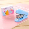 Mini Kawaii school office book stitching machine staples novelty green blue pink stapler book sewer set with blister packing