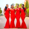 Red Bridesmaid Dresses One Shoulder Ruffles Satin African Plus Size Wedding Party Dress Floor Length vestido de festa de casam