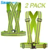 Reflekterande väst 2 pack, elastisk och justerbar reflekterande redskap för körning, promenader, jogging, cykling, motorcykel (grön)