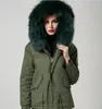 Gorąca Sprzedaż Jade Green Rabbit Fur Podszewka Mini Armia Green Parkas Meifeng Marka Jade Green Futro Trim Hoody Kobiety Snow Płaszcze