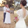 Vintage Modest Simple Wedding Dresses V-Neck Floor Length Applique Chiffon Backless Country Bridal Beach Bridal Gowns