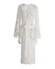 Boho Estilo Vestidos Mulheres Cor Sólida Rendas Longo Vestido Sexy Transparente Cardigan Beach Party Maxi Robes Elegantes Femininos Verão Branco Vestidos