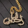 Hip Hop Naszyjnik List Lil Ghost Wisiorek Naszyjnik Złoty Posrebrzane Męskie Bling Cyrkon Biżuteria Prezent