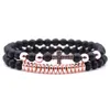 Fashion Handmade 6MM Natural Black Beads Strands Bracelet High Quality 4 Colors Metal Cross Charm Bracelets 2PCS/Set