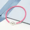 Браслет из розового кожаного очарования для Pandora Real Silver Spherical Clasp Gind Chain Jewelry для женщин -дизайнеров -подарков для женщин с оригинальной коробкой с оригинальной коробкой