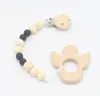 dummy clip Beech Animal cartoon Pendant pacifier holder Newborn baby Dummy clips Wooden teether Pacifier Clip Teething Toy