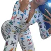 レディースジャンプスーツロンパーズカラフルな蝶の印刷セクシー長袖ボディコン女性2021ジッパーネッククラブ衣装ワンピースクールガール1
