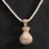 Ny dollar väska hängsmycke med tennis kedja guldfärg cubic zircon män hip hop halsband kvinnor smycken för mode