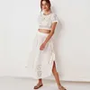 Short Sleeve New Fashion 2 pieces Bohemian Women Dresses set Tie Side white lace trims summer dresses Waist Relaxed long dress female