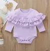 Baby Macacão Jumpsuits Ruffle Jumpsuits Recém-nascidos Longo Manga Triângulo Onesies Infantil Bodysuits Sólidos Crianças Meninas Ins Blusa de Ruffle Tops AYP269