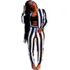 Höst Winter Women's Set Striped Print TrackSuit Full Sleeve Jackor Byxor Suit Two Piece Set Outfits Sportkläder Casual S-2XL