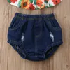 Sleeveless Summer Sunflower Halter Tops Denim Shorts Girls Clothing Cotton Cute 2PCs Newborn Toddler Kids Baby Girl Clothes Set