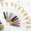 NOVA DIY vazio Tubo Deer Head metal canetas esferográficas auto-preenchimento flutuante Glitter secas Natal de escrita do estudante de cristal dom Pen Flor