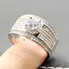 Größe 5–10, glitzernder Luxus-Schmuck, Ehering aus 925er-Sterlingsilber, Pavé, weißer Saphir, CZ-Diamant, ewiger Damen-Ehering-Ring, Geschenk