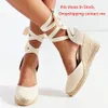 Women's Espadrille Ankle Strap Sandals Comfortable Slippers Ladies Womens Casual Shoes Breathable Flax Hemp Canvas Pumps S20326