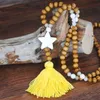 Womens Boheimian Fashion Long Chain Wood Pärlor Tassel Necklace Butterfly Heart Star Cross Turquoise Stone Bead Jewelry257S