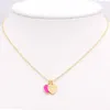 Wholesale-Fashion Two Love Blue Heart Pendant Necklaces Gold-Color Stainless Steel Necklaces Simple Pendant Women Necklace Girl Gift