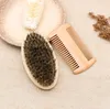 Hot Sale Boar Borstle Beard Brush Handgjord Beard Comb Kit för män mustasch med tygväska