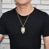 Nieuwe Dier leeuwenkop Kettingen Hanger Goud Zilver Kleur Bling Kubieke Zirkoon mannen Hip hop Ketting Rock Jewelry244f