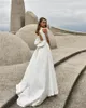 Elbeth Gillis A Line Wedding Dresses V Neck High Side Split Lace Satin Beach Bridal Gowns Backless Sweep Train Wedding Dress Robe De Soiree