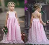 Nette Volle Spitze Rosa Blume Mädchen Kleider Für Land Hochzeiten Halter Bodenlangen Kinder Formelle Kleidung Geburtstag Party Kleider Unter $ 20 MC1678