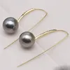 Exquisite Pearl Sterling Silver Drop Earrings 10mm natural Black Tahitian South Sea Cultured Pearl Dangle Earrings Christmas