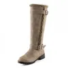 Gran oferta-Botas planas hasta la rodilla para mujer, Botas de algodón para montar, hebillas, piel a la moda, Botas cálidas de invierno, calzado femenino, talla 34-43