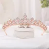 Luxe Crystal Rose Gold Color Crown Women Pageant Tiara Bruid Hoofdband HoofdPeice Bruiloft Haar Sieraden Accessoires