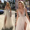 2020 New Berta Beach Wedding Dresses Beaded Deep V Neck Bohemian Bridal Gowns A Line Side Split Floor Length Tulle Vestido De Novia 92