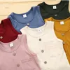 Crianças Roupas Bebê Sem Mangas Artigo Artigo Jumpsuits Botão Infantil Botão Macacão Sólido Sólido Rodado Collar Bodysuit Newborn Onesies Zyq576