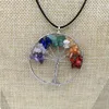 JLN Ghiaia Pietra Sette Chakra Ciondolo Albero della Vita Chip Pietra Albero Della Vita Albero della Saggezza Ciondoli con Collana a Catena in Pelle per Donna