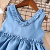 Bebek kız V Yaka elbise çocuk Fırfır Denim prenses elbise 2019 yaz Moda butik Çocuk Giyim C6018
