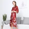 Casual Dress Silk Nachtwäsche für Frauen Sexy Robe Satin Nachtwäsche Nachthemden Ropa De Mujer Printing Kleider Damen Lange Brautjungfer Braut Kleid Robe Plus Size