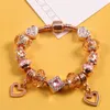 Wholesale-snake chain rose gold bracelet for ladies drop pendant Pandora style Heart pendant bracelet jewelry