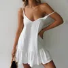 Gros-Vintage mini robe décontractée lâche femmes 2019 fronde sexy col en V licou femme courte robe de plage robe robes 3 couleurs