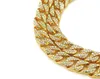 New fashion Man Miami Cuban Link Chain silvery Gold Plated Fully Iced crystal Bracelet Necklace Out Hip Hop Bling 14mm*20/24/26/30inch