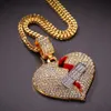 Colorful gem Necklace Pendant for Men Lovers Hip Hop Rapper Broken Heart Crystal Pendants Iced out chain Pop Gems Trendy Jewelry