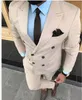 Snygg dubbelbröst beige brudgum Tuxedos topp lapel män passar 2 bitar bröllop / prom / middag blazer (jacka + byxor + slips) w859