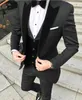 Black Groom Tuxedos Men wedding Suits Latest Design Velevt Peaked Lapel Man Blazer Jacket Three Piece Groomsmen Wear for Evening Prom WH0922