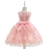 Crianças de verão Lace Tulle Pageant Dress Flor Girls Galze Gaze Bordado Floral Vestido formal 2019 Vestido de princesa do verão novo Y1106