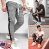 Hot outono Nova Manta Scottish Mens Side Stripe Calças Calças Checkered Calças Long Calças Causas Sweetpants Streetwear Plus Size