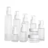 30ml 40ml 60ml 80ml 100ml Frosted Glass Cosmetic Bottle Cream Jar Refillable Empty Pump Bottles Lotion Spray Cosmetics Sample Storage Containers