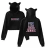 Fashion-KPOP Blackpink Kawaii Crop Top Hoodie K POP Black Pink Album Funny Cat Ear Cropped Short Sweatshirt Hooded Pullover Women 184T