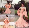 Styl Arabski Syrenki Prom Dresses 2019-2020 Trumpet Długie Rękawy Koronkowe Aplikacje Suknie Wieczorowe Zipper Back Długość Dubai Party Dress