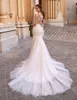 fn2019 Nuovi abiti da sposa a sirena di lusso con scollo a V Cap Sleeve Tulle Appliques in pizzo Medio Oriente Sexy Back Sweep Train Plus Size Abiti da sposa